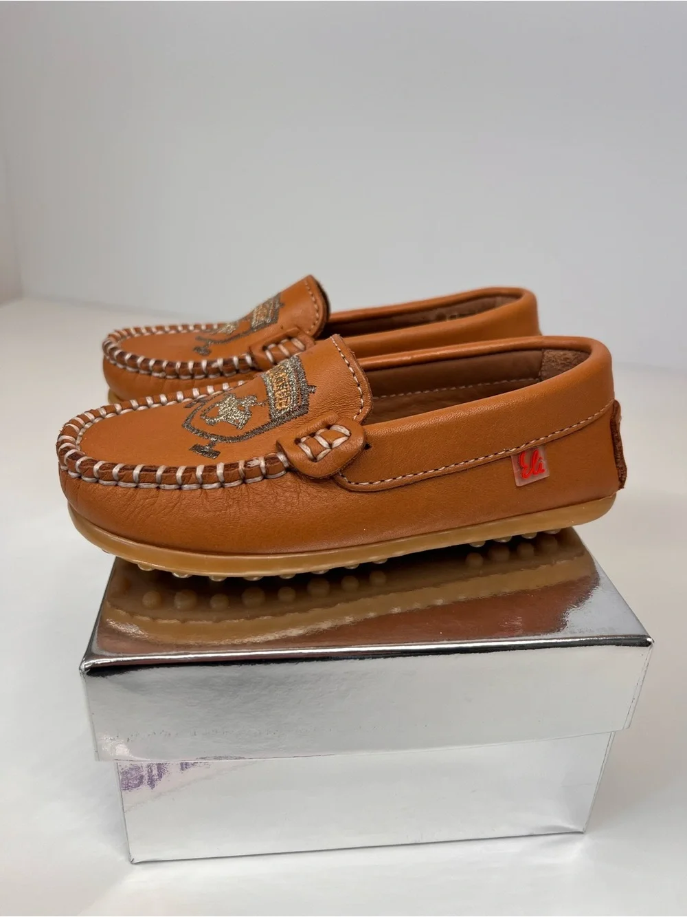 Kids Tan Leather Moccasin Loafers